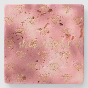 Gold Pink Glitter Diamonds Stone Coaster