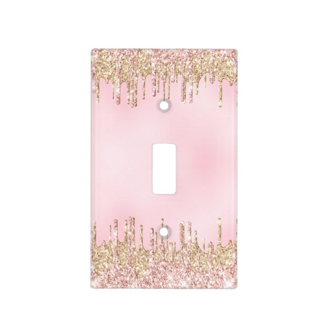 gold pink glitter drip light switch cover (Front)