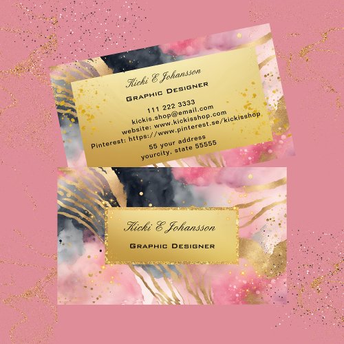 Gold Pink Glitter Foil Business Card