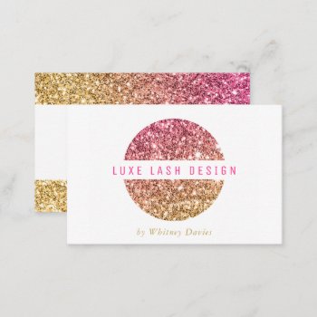 Gold Pink Glitter Logo Luxe Glamorous Glitzy Business Card by edgeplus at Zazzle