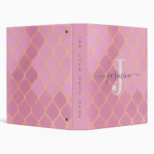 Gold & Pink Glitter Monogram Script 3 Ring Binder