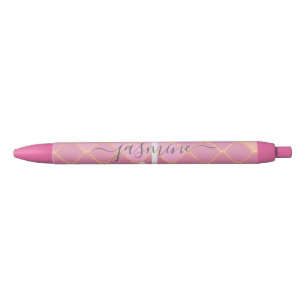 Gold & Pink Glitter Monogram Script Pen