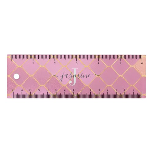 Gold  Pink Glitter Monogram Script Ruler