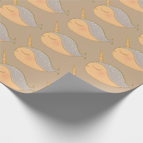 Gold Pink Glitter Narwhal Unicorn of the Sea Wrapping Paper