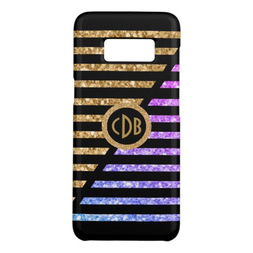 Gold  Pink Glitter With Black  White Stripes Case_Mate Samsung Galaxy S8 Case