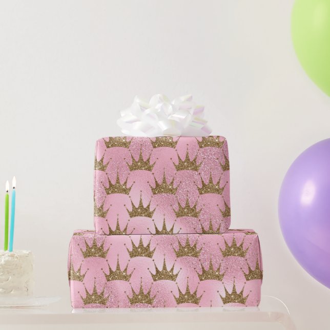 Gold & Pink Glitter Wrapping Paper (Party Gifts)