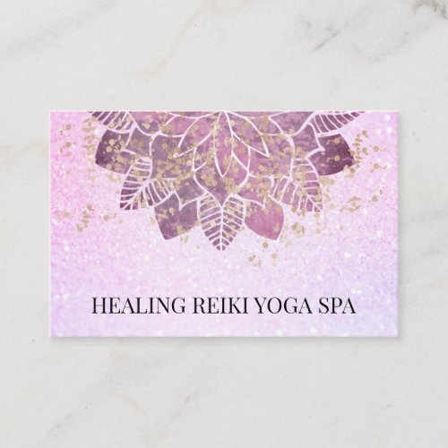  Gold Pink Glitter Yoga Spiritual Reiki Mandala Business Card