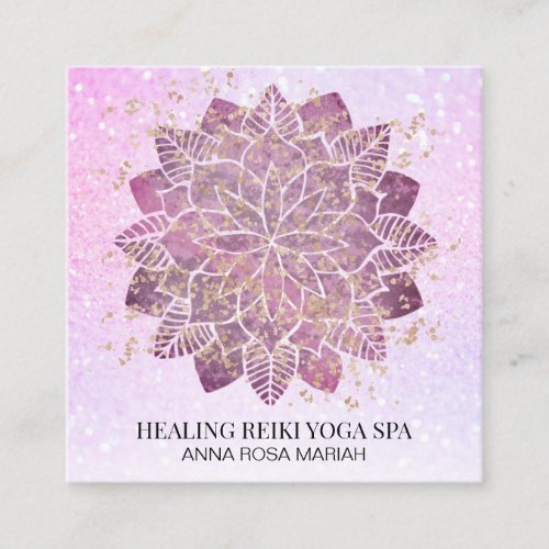  Gold Pink Glitter Yoga Spiritual Reiki Mandala Square Business Card