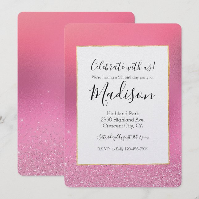 Gold Pink Glitz Invitation (Front/Back)