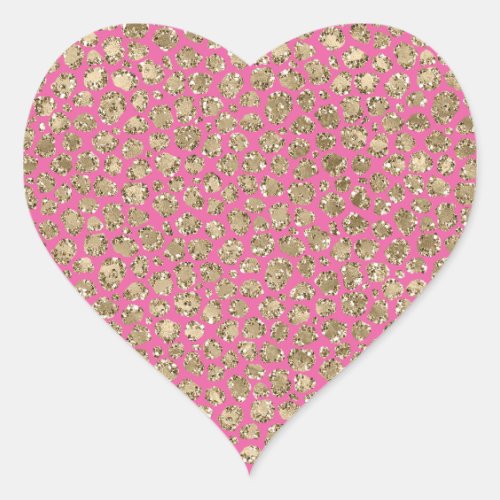 Gold Pink Glitz Leopard Print Heart Sticker