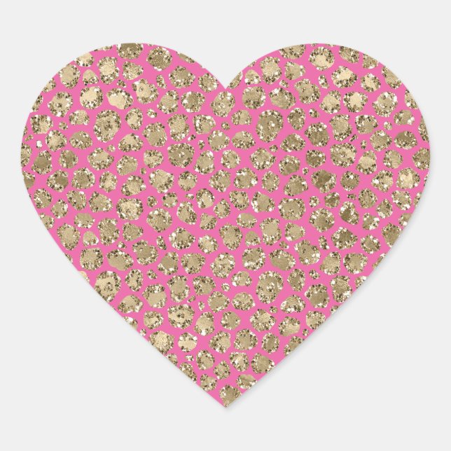 Gold Pink Glitz Leopard Print Heart Sticker (Front)