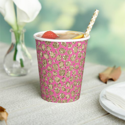 Gold Pink Glitz Leopard Print Paper Cups