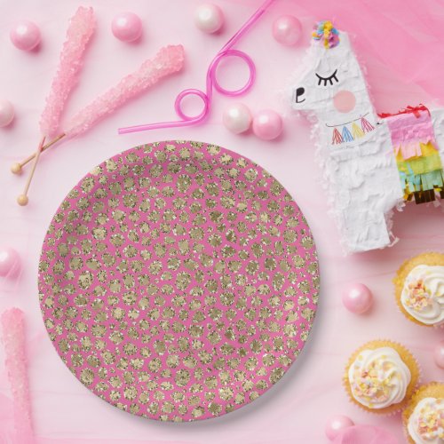 Gold Pink Glitz Leopard Print Paper Plates