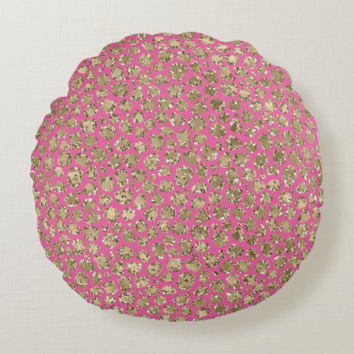 Gold Pink Glitz Leopard Print Round Pillow