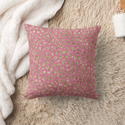 Gold Pink Glitz Leopard Print Throw Pillow