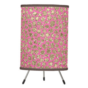 Gold Pink Glitz Leopard Print Tripod Lamp