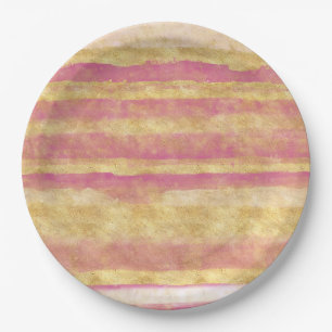 Gold Pink Glitz Stripes Birthday Paper Plates