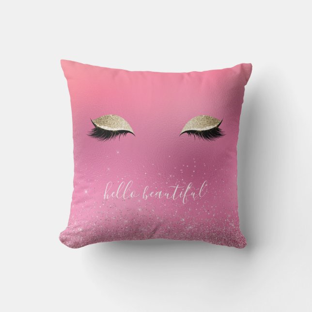 Gold Pink Glitzy Eyes Throw Pillow (Front)