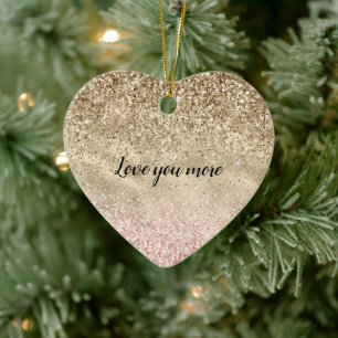 Gold Pink Glitzy Glitter Love Ceramic Ornament
