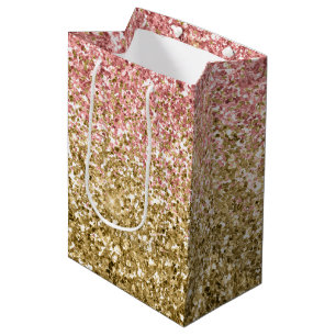 Gold Pink Glitzy Glitter Sparkle Medium Gift Bag