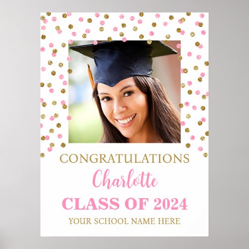 Gold Pink Graduation Party Custom 18x24 Photo Poster
