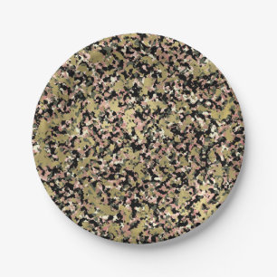 Gold Pink Green Black Camouflage Birthday Party Paper Plates