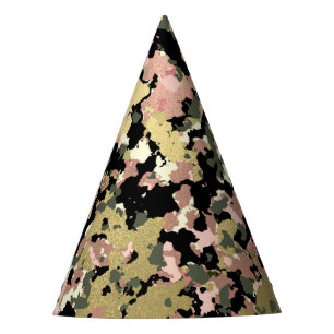 Gold Pink Green Black Camouflage Birthday Party Party Hat