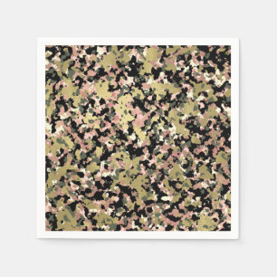 Gold Pink Green Black Camouflage Pattern Party Napkins