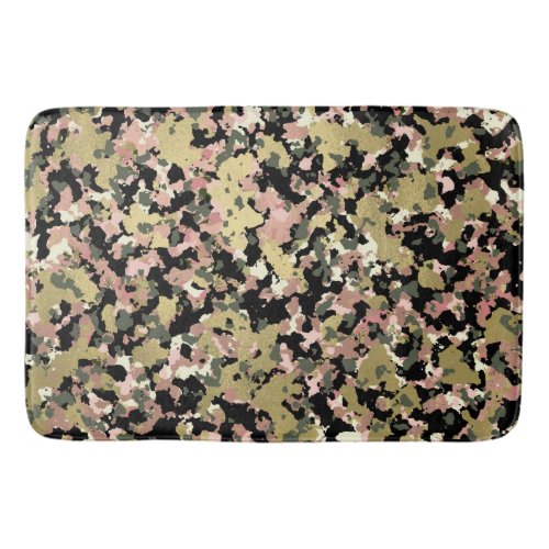 Gold Pink Green Black Camouflage Pattern Print Bath Mat