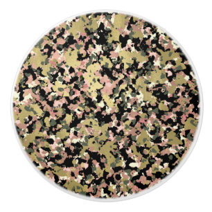 Gold Pink Green Black Camouflage Pattern Print Ceramic Knob