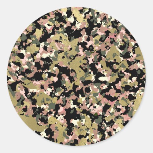 Gold Pink Green Black Camouflage Pattern Print Classic Round Sticker