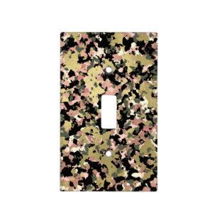 Gold Pink Green Black Camouflage Pattern Print Light Switch Cover