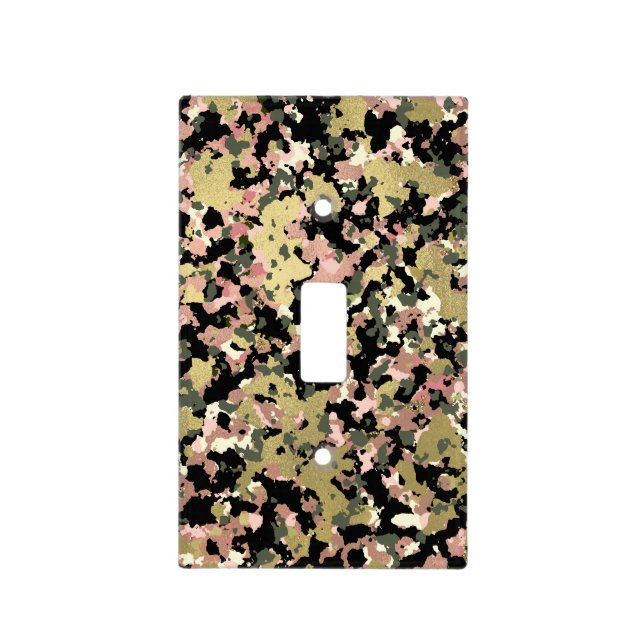 Gold Pink Green Black Camouflage Pattern Print Light Switch Cover (Front)