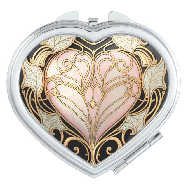 Gold & Pink Heart Compact Mirror (Front)