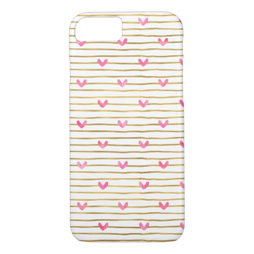 Gold Pink Hearts and Stripes iPhone 87 Case