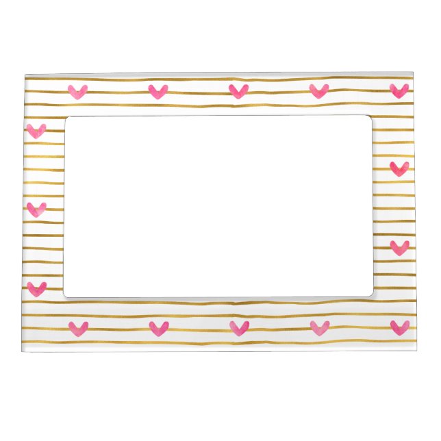 Gold Pink Hearts and Stripes Magnetic Frame (Front)