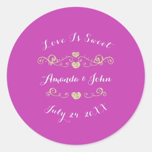 Gold Pink Hearts Save the Date Love is Sweet Classic Round Sticker