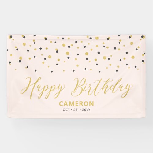 Gold  Pink Hexagon Confetti Custom Happy Birthday Banner