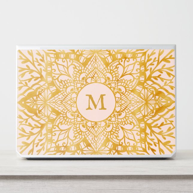 Gold & Pink Holistic Lace Mandala Floral Pattern HP Laptop Skin (Front)