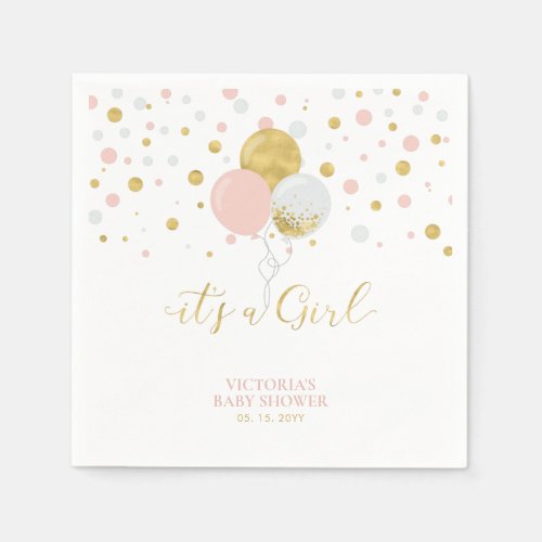 Gold  Pink Its a Girl Baby Shower Napkins