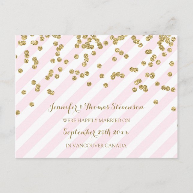 Gold Pink Just Married Announcement Postcards (Front)