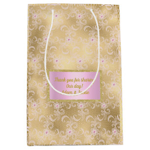 Gold pink lace elegant gift bag favor bag new