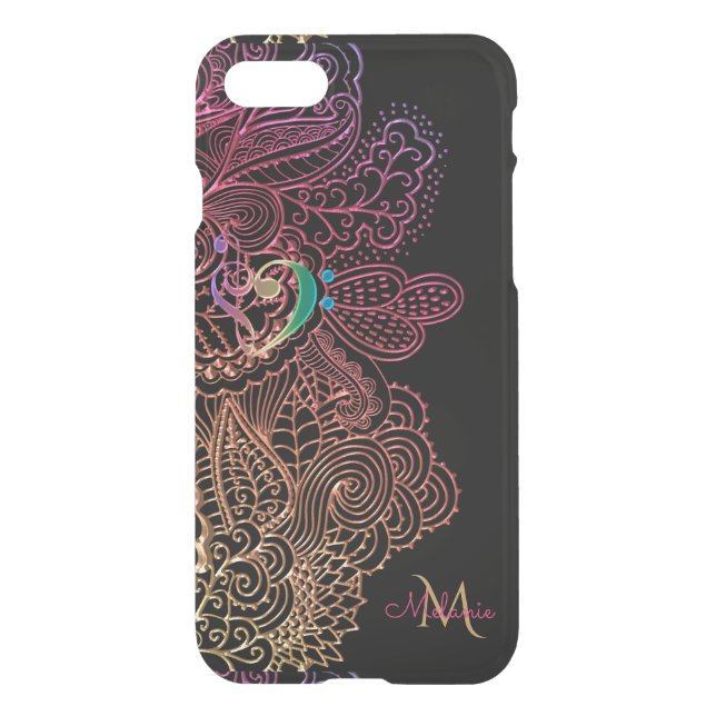 Gold Pink Lace Music Heart Monogram iPhone 7 Case (Back)