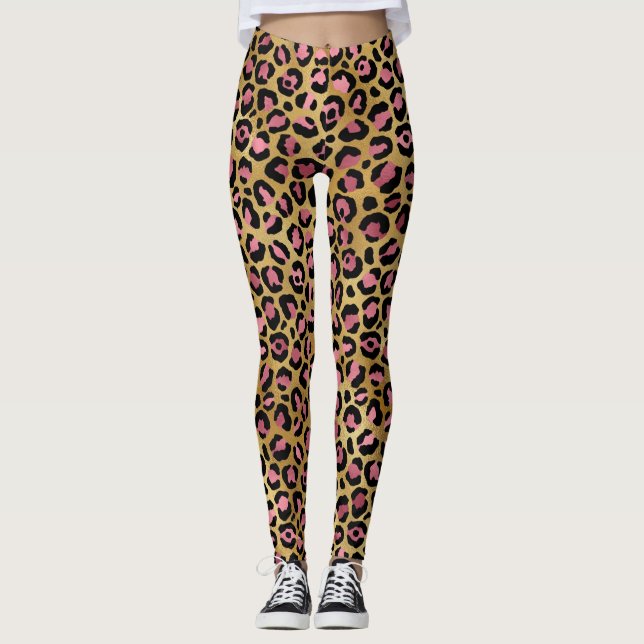 Gold Pink Leopard Leggings (Front)
