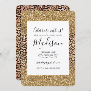 Gold Pink Leopard Print Glitter personalized Invitation