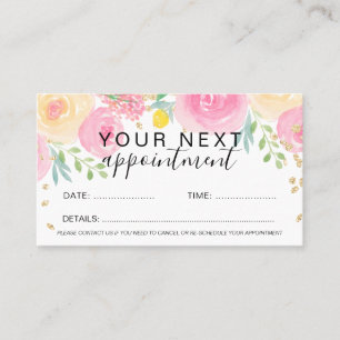 Gold pink loose floral watercolor hair makeup appointment card