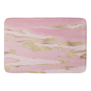 Gold Pink Marble Abstract Painting Bath Mat