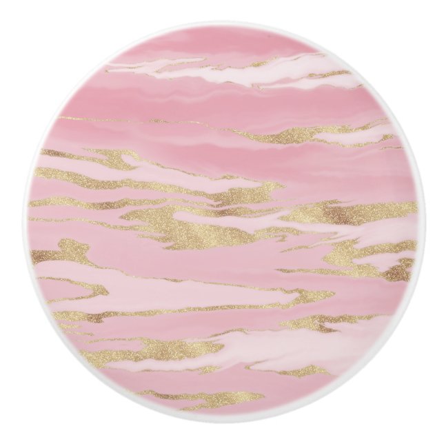 Gold Pink Marble Abstract Painting Ceramic Knob (Front)