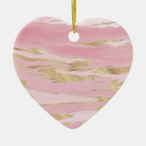 Gold Pink Marble Abstract Painting Ceramic Ornament