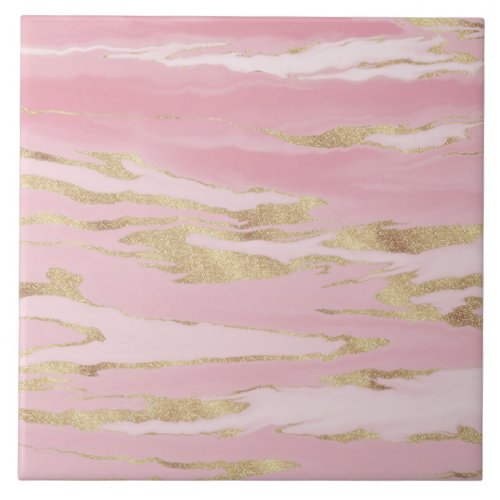 Gold Pink Marble Abstract Painting Ceramic Tile